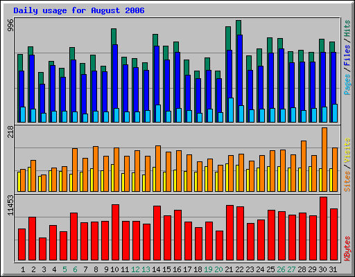 Daily usage for August 2006